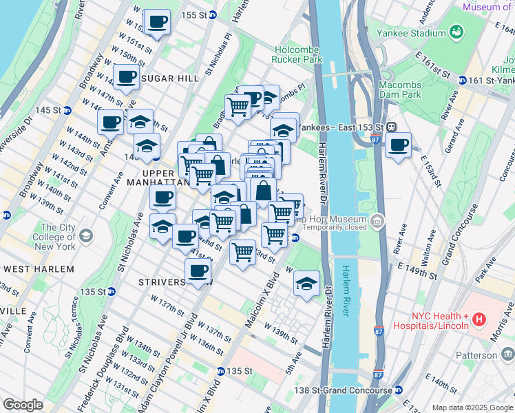 map of restaurants, bars, coffee shops, grocery stores, and more near in New York