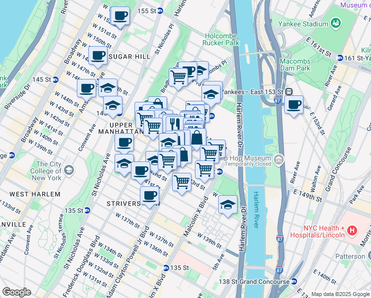 map of restaurants, bars, coffee shops, grocery stores, and more near 206 West 146th Street in New York