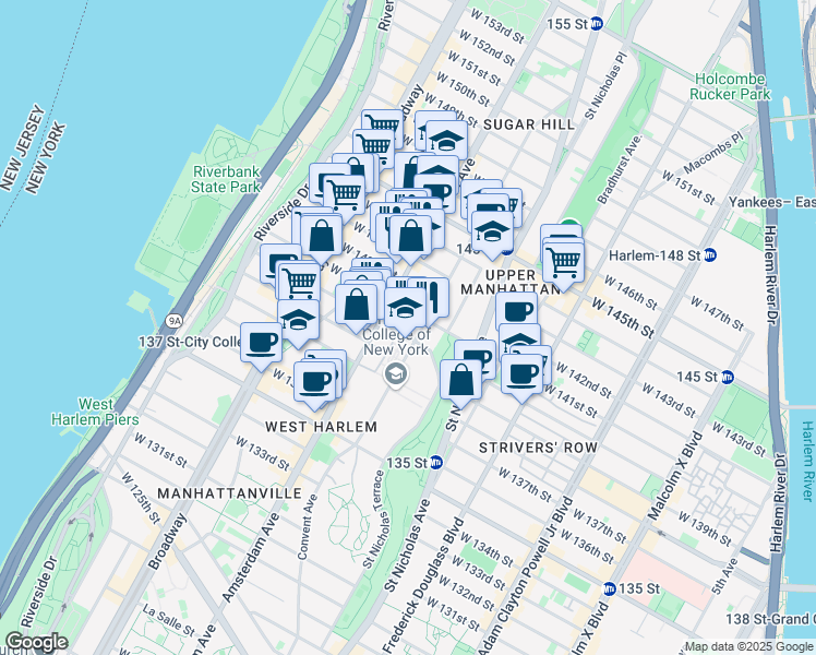 map of restaurants, bars, coffee shops, grocery stores, and more near in New York