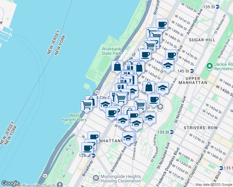map of restaurants, bars, coffee shops, grocery stores, and more near in New York