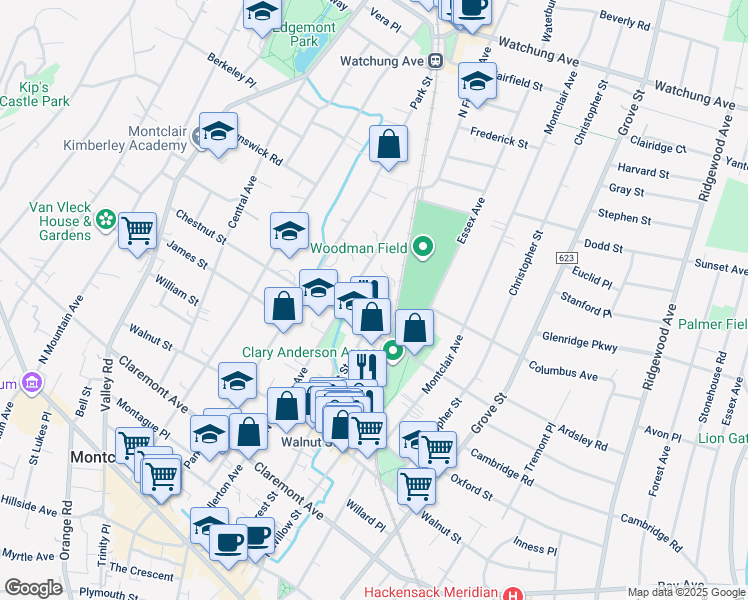 map of restaurants, bars, coffee shops, grocery stores, and more near 209 North Fullerton Avenue in Montclair