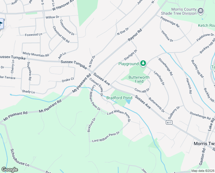 map of restaurants, bars, coffee shops, grocery stores, and more near 2 Starlight Drive in Morristown