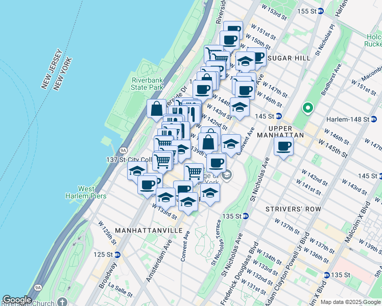 map of restaurants, bars, coffee shops, grocery stores, and more near 35 Hamilton Place in New York