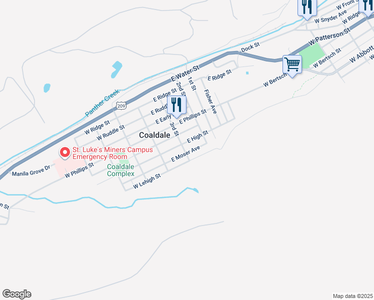 map of restaurants, bars, coffee shops, grocery stores, and more near 271 3rd Street in Coaldale