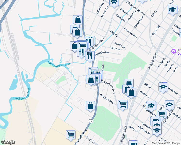 map of restaurants, bars, coffee shops, grocery stores, and more near 246 Broad Avenue in Fairview