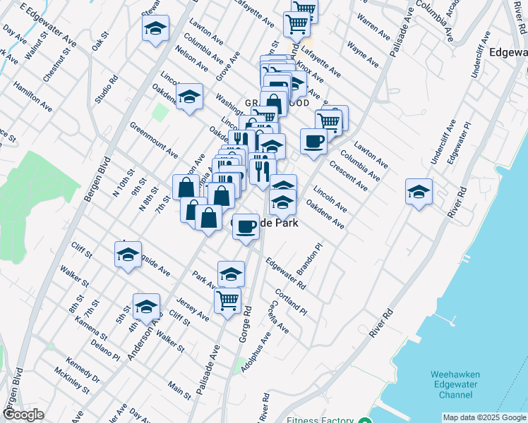map of restaurants, bars, coffee shops, grocery stores, and more near 500 Gorge Road in Cliffside Park