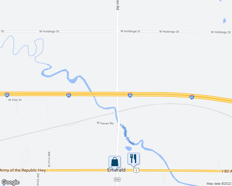 map of restaurants, bars, coffee shops, grocery stores, and more near Interstate 80 in Lincoln