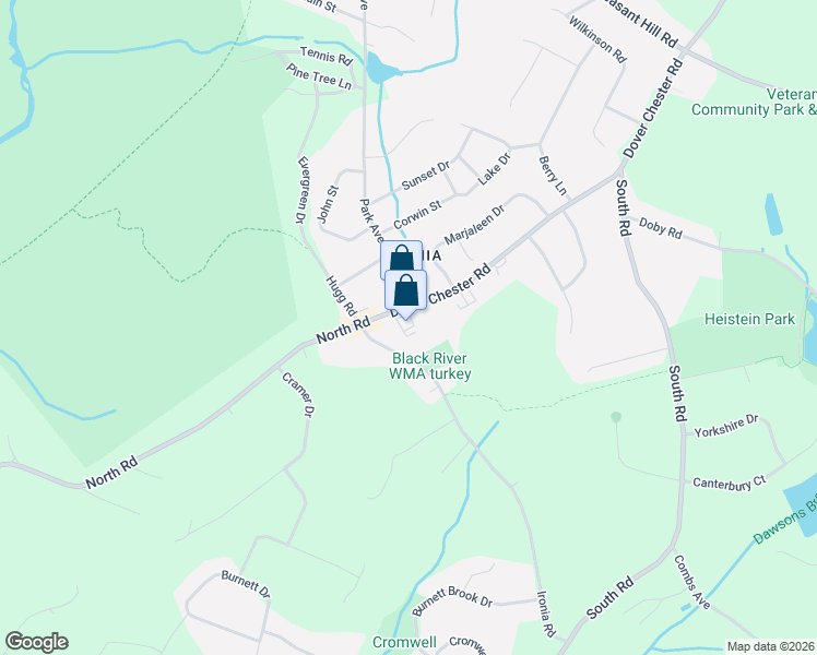 map of restaurants, bars, coffee shops, grocery stores, and more near 385 Dover Chester Road in Randolph