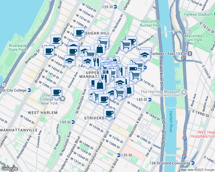 map of restaurants, bars, coffee shops, grocery stores, and more near 2698 Frederick Douglass Blvd in New York