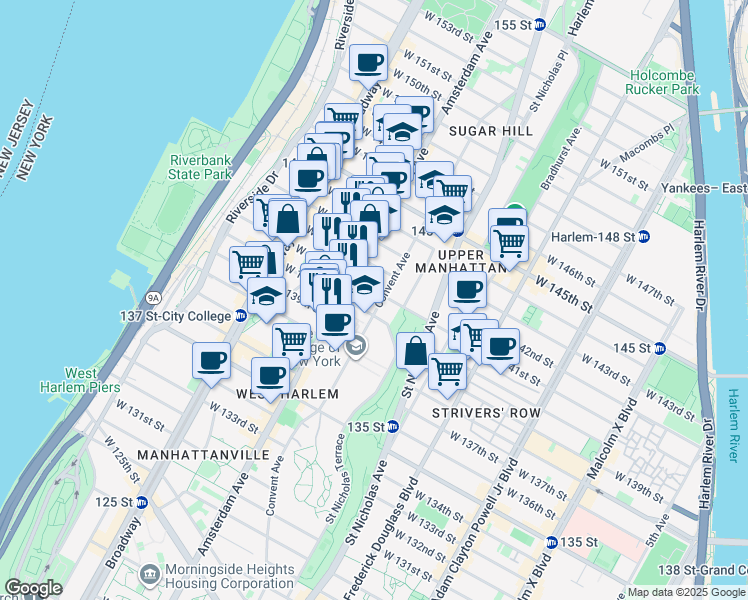map of restaurants, bars, coffee shops, grocery stores, and more near in New York