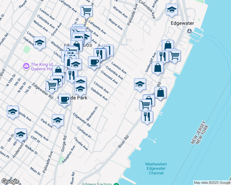 map of restaurants, bars, coffee shops, grocery stores, and more near 634 Hudson Terrace in Cliffside Park