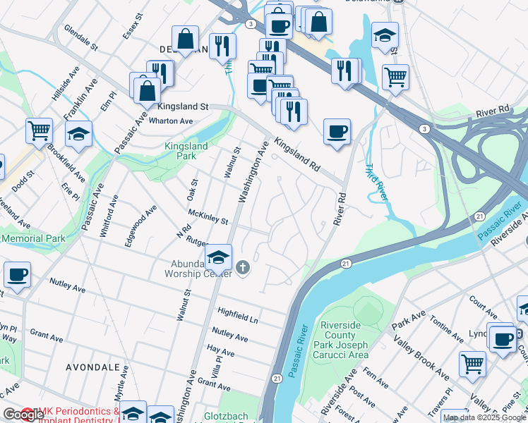 map of restaurants, bars, coffee shops, grocery stores, and more near 324 Winthrop Drive in Nutley