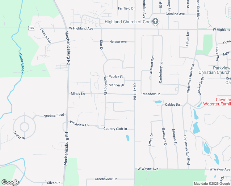 map of restaurants, bars, coffee shops, grocery stores, and more near 922 Marilyn Drive in Wooster