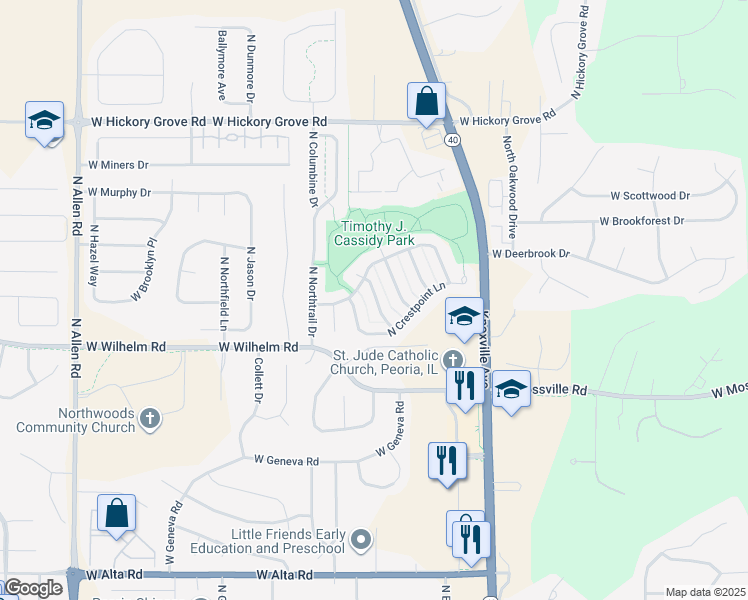 map of restaurants, bars, coffee shops, grocery stores, and more near 11025 Serene Boulevard in Dunlap