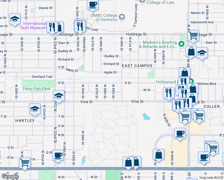 map of restaurants, bars, coffee shops, grocery stores, and more near 936 North 39th Street in Lincoln