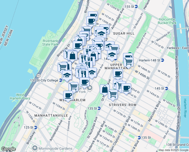 map of restaurants, bars, coffee shops, grocery stores, and more near in New York