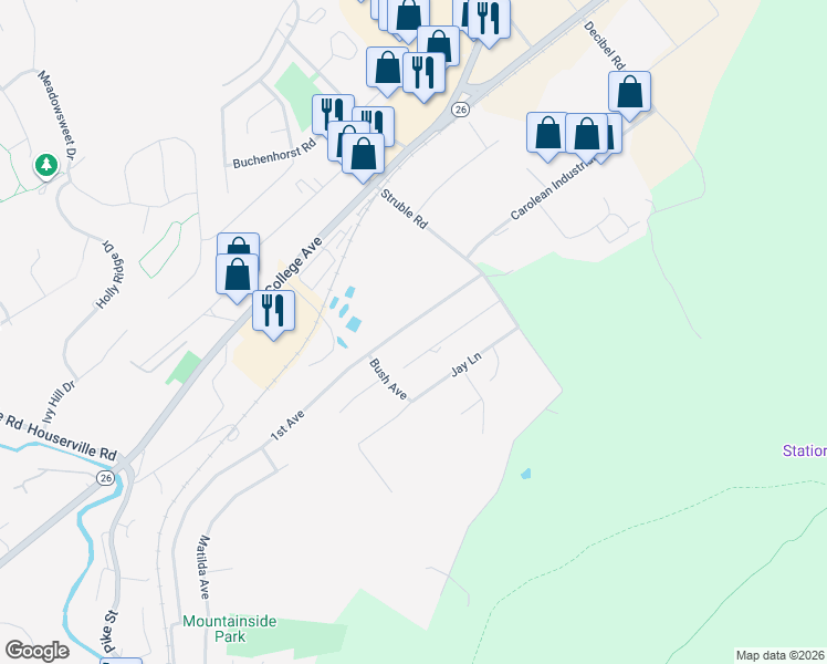 map of restaurants, bars, coffee shops, grocery stores, and more near 157 1st Avenue in State College