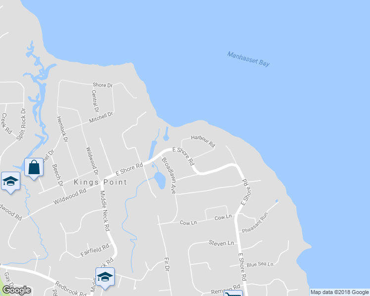 map of restaurants, bars, coffee shops, grocery stores, and more near 548 East Shore Road in Kings Point