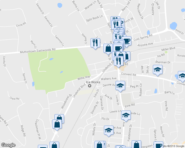 map of restaurants, bars, coffee shops, grocery stores, and more near 32 Richmond Street in Syosset