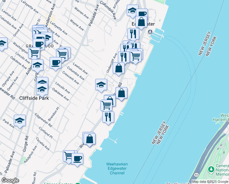 map of restaurants, bars, coffee shops, grocery stores, and more near 15 Winterburn Place in Edgewater
