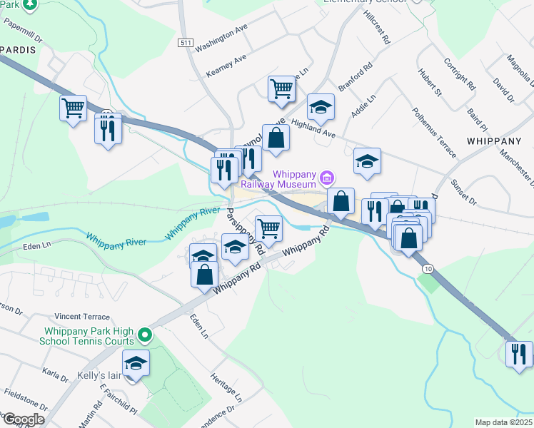 map of restaurants, bars, coffee shops, grocery stores, and more near 44 Parsippany Road in Hanover