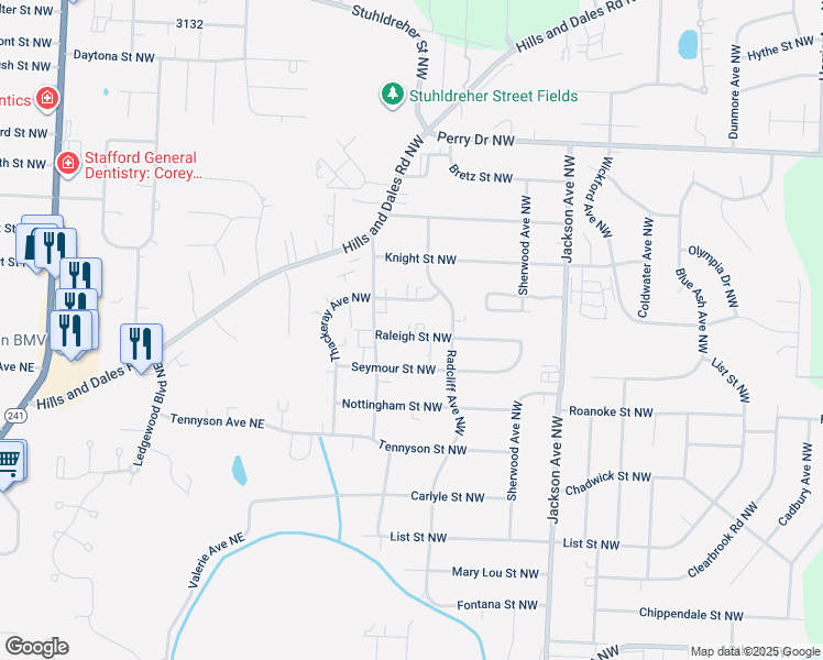 map of restaurants, bars, coffee shops, grocery stores, and more near 2950 Thackeray Avenue Northwest in Massillon