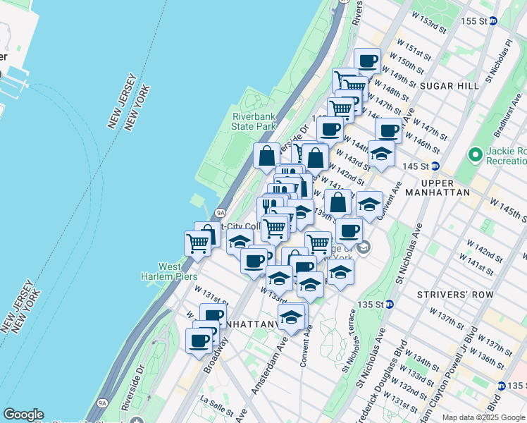 map of restaurants, bars, coffee shops, grocery stores, and more near in New York