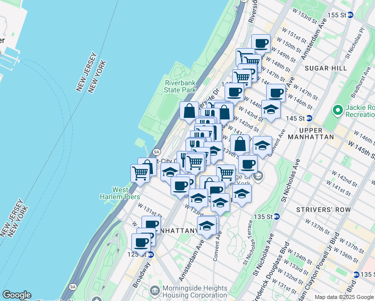 map of restaurants, bars, coffee shops, grocery stores, and more near in New York