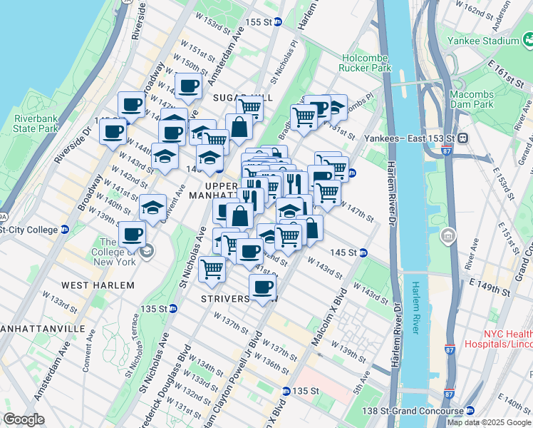 map of restaurants, bars, coffee shops, grocery stores, and more near in New York