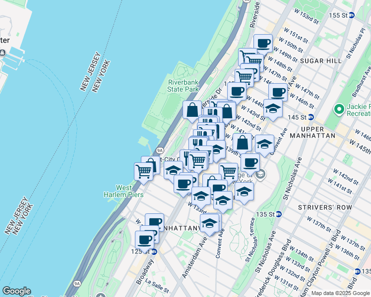 map of restaurants, bars, coffee shops, grocery stores, and more near in New York