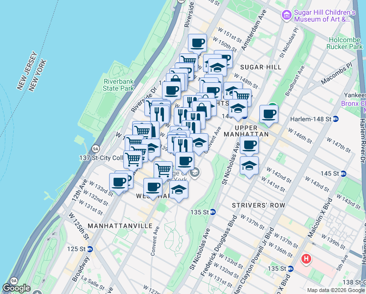 map of restaurants, bars, coffee shops, grocery stores, and more near in New York