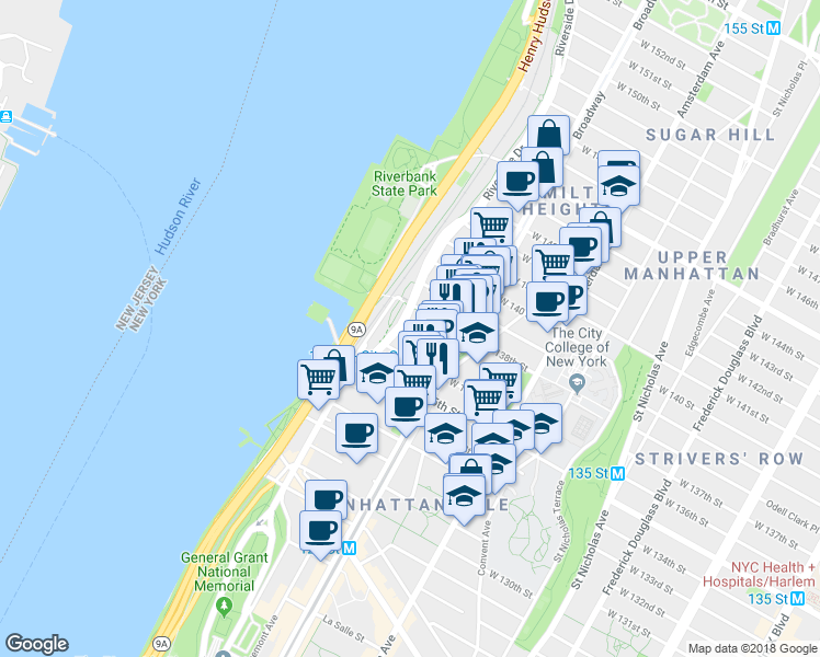 map of restaurants, bars, coffee shops, grocery stores, and more near in New York