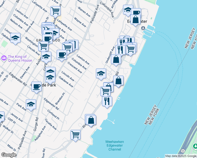 map of restaurants, bars, coffee shops, grocery stores, and more near 270 Undercliff Avenue in Edgewater