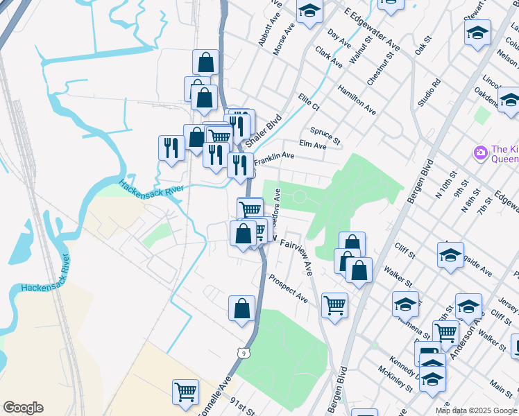 map of restaurants, bars, coffee shops, grocery stores, and more near 246 Broad Avenue in Fairview
