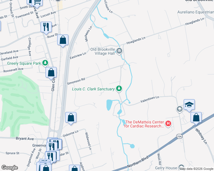 map of restaurants, bars, coffee shops, grocery stores, and more near 29 Valentines Lane in Glen Head