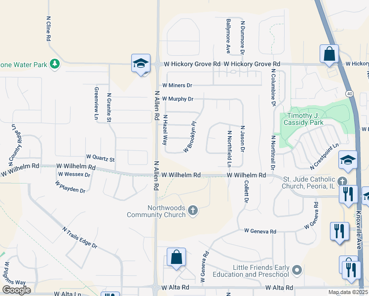 map of restaurants, bars, coffee shops, grocery stores, and more near 2331 West Brooklyn Place in Dunlap