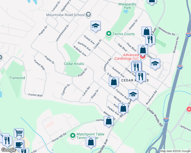 map of restaurants, bars, coffee shops, grocery stores, and more near 42 McNab Avenue in Hanover