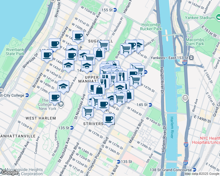 map of restaurants, bars, coffee shops, grocery stores, and more near in New York