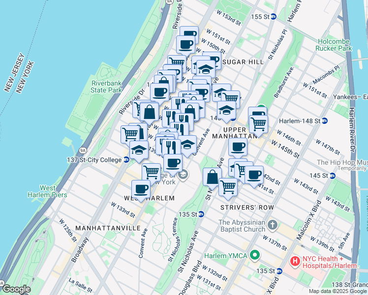 map of restaurants, bars, coffee shops, grocery stores, and more near in New York