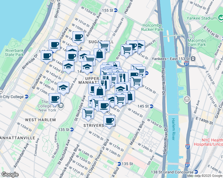 map of restaurants, bars, coffee shops, grocery stores, and more near in New York