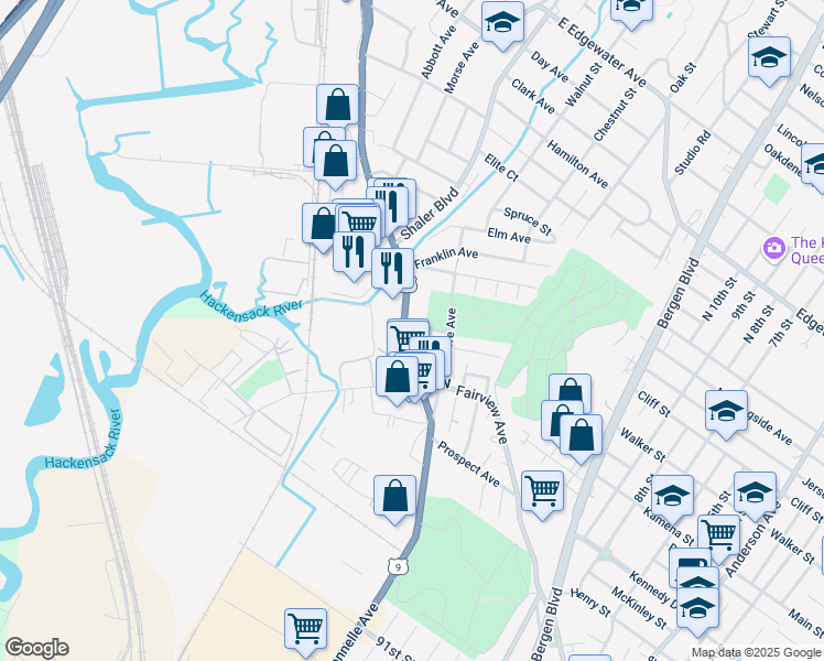 map of restaurants, bars, coffee shops, grocery stores, and more near 246 Broad Avenue in Fairview