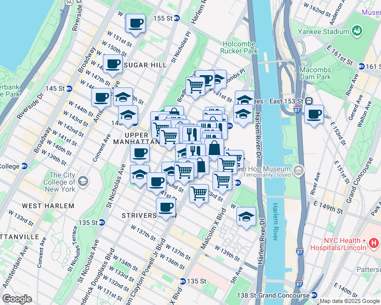 map of restaurants, bars, coffee shops, grocery stores, and more near 206 West 146th Street in New York