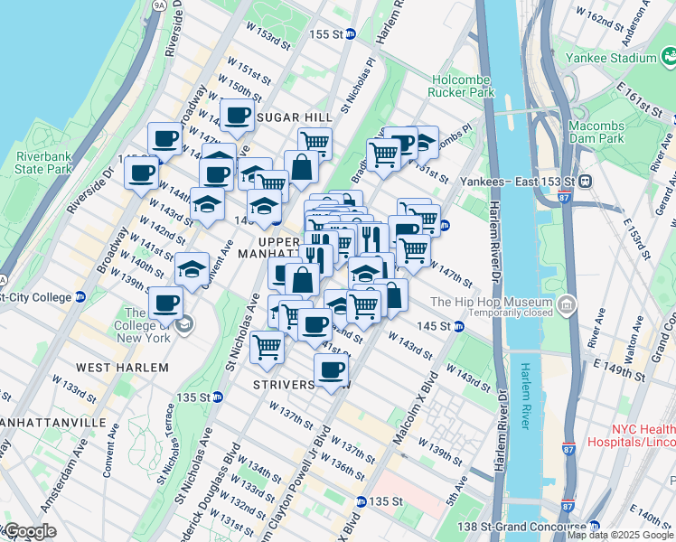 map of restaurants, bars, coffee shops, grocery stores, and more near in New York