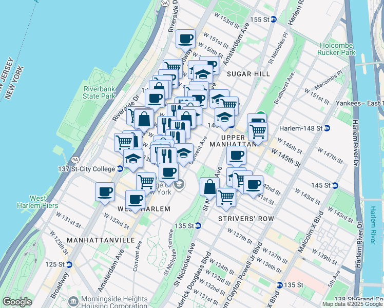 map of restaurants, bars, coffee shops, grocery stores, and more near in New York