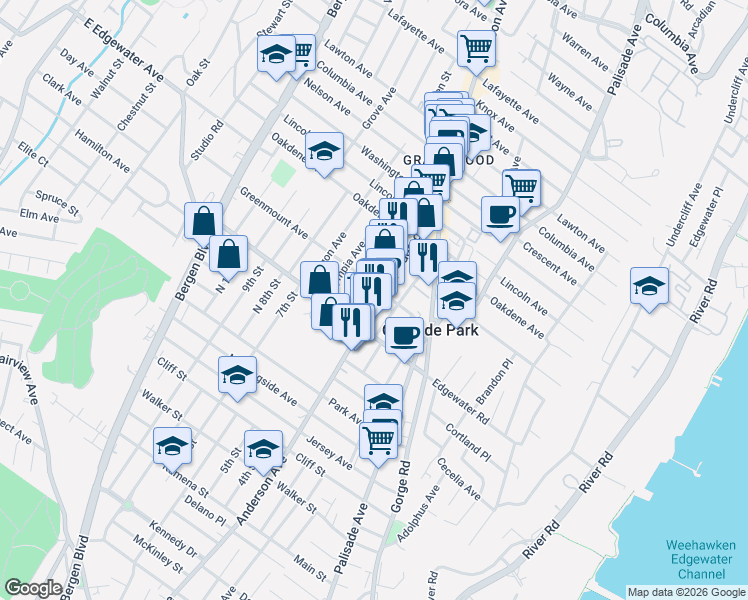 map of restaurants, bars, coffee shops, grocery stores, and more near 513 Anderson Avenue in Cliffside Park