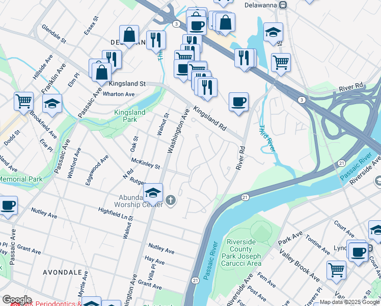 map of restaurants, bars, coffee shops, grocery stores, and more near 324 Winthrop Drive in Nutley