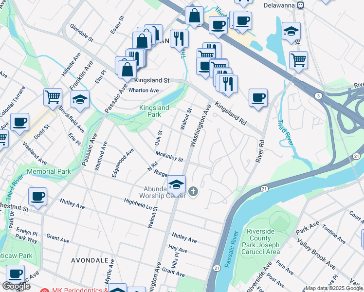 map of restaurants, bars, coffee shops, grocery stores, and more near 392 Walnut St in Nutley