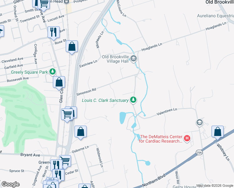 map of restaurants, bars, coffee shops, grocery stores, and more near 29 Valentines Lane in Glen Head