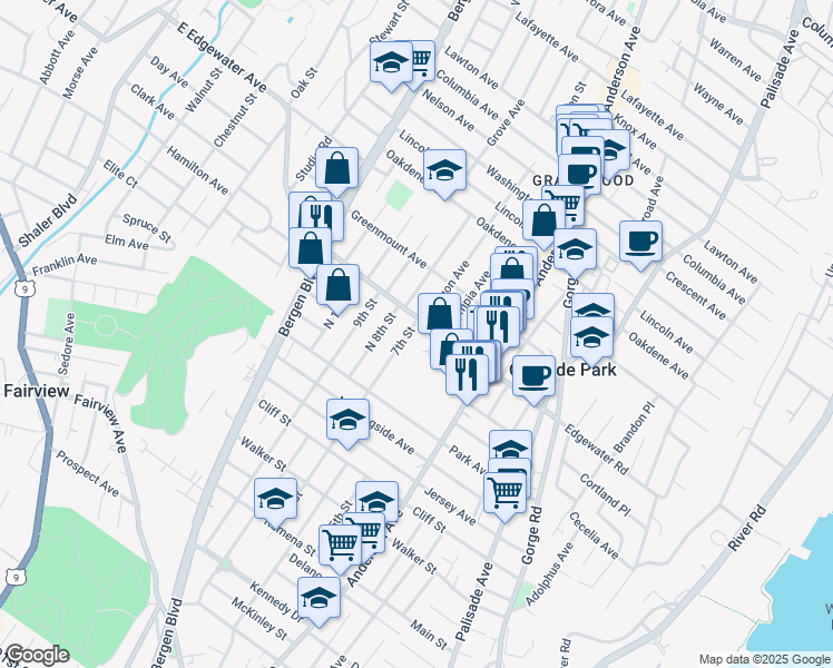 map of restaurants, bars, coffee shops, grocery stores, and more near 460 7th Street in Fairview