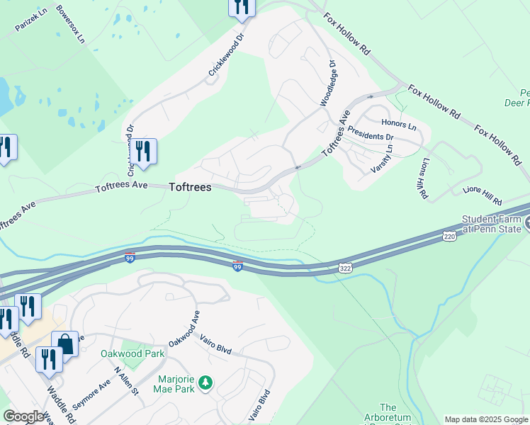 map of restaurants, bars, coffee shops, grocery stores, and more near in Centre County